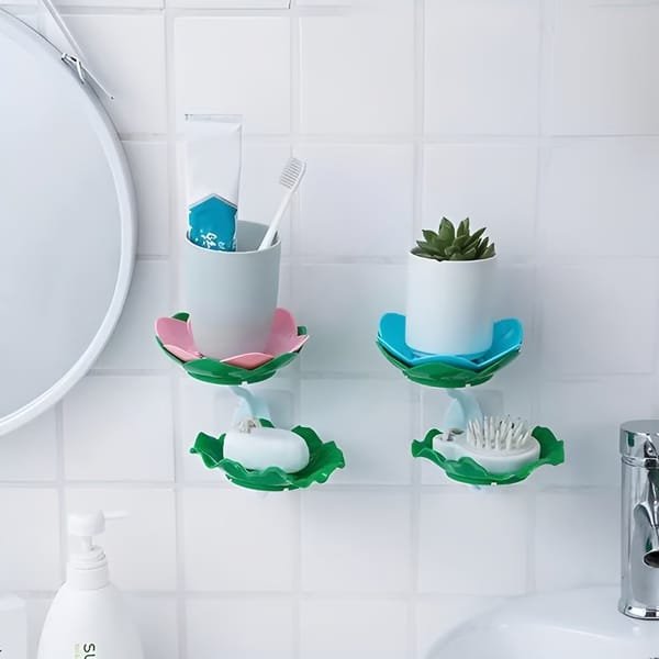 Double Wall Hanging Drain Soap Box Multifunctional Lotus Flower Shaped Soap Holder Bathroom Rack Household Non-slip Storage Hook (Random colors) - Image 4