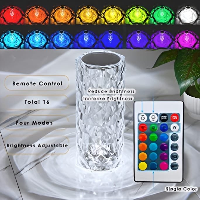 16 Colors Diamond Rose Crystal Lamp Bedside Acrylic Table Lamp | Led Diamond Touch Lamp With Remote - Image 8