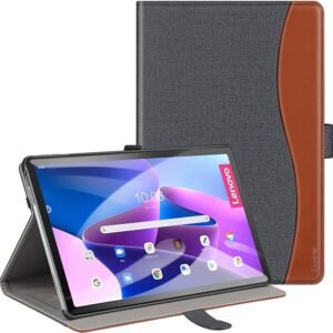 Lenovo Tab M10 10.1 2022 - Premium PU Leather Folding Stand Cover - with Auto Wake & Sleep, Hand Strap & Pocket for Lenovo Tab M10, 3rd Gen, 2022 10.1 Inch Tablet - Denim Black