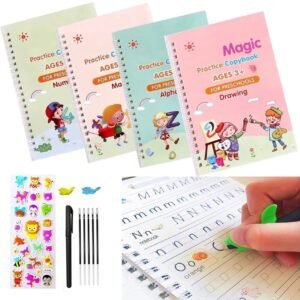 Magic book Practice sank (4 Books + Magic Pen & 10 Ink Refills) Sank Magic Book for Montessori Children Tracing Handwriting First Pre-school Baby Learning Books for  Kids