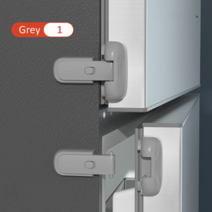 Child Safety Fridge Lock Cabinet Door Baby Protection Safety Care Freezer Lock, Baby Safety Refrigerator Freezer Door Lock, Toddler Kid Safety Latch Catch Lock, No Tools Need or Drill (Grey)