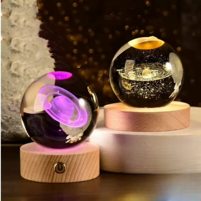 3d crystal moon randomly design Crystal Planet Globe 3D Laser Engraved Solar System Ball with Touch Switch LED Light Base Astronomy Decor (random )
