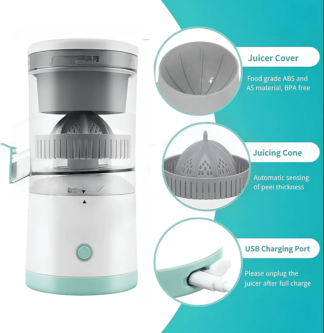 PORTABLE ELECTRIC CITRUS JUICER RECHARGEABLE HANDS | Orange, Lemon Juicer and Squeezer | Juice Extractor | Juice Blender - Image 8