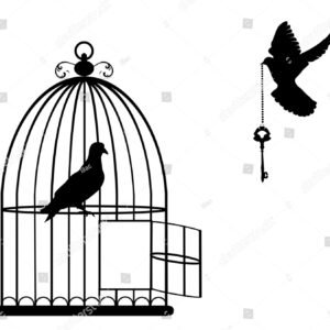Sparrow cage key wall sticker Wooden material