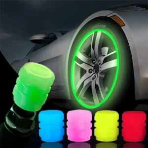 PACK OF TWO Glow in The Dark Tire Valve Caps Fluorescent Stem Car Universal Air Cap Auto Covers Cars Motorcycles SUV Trucks Bikes Accessories,( Radem Colors,)