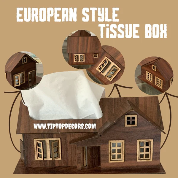 Wooden Tissue Box with Beautiful house design - Image 2